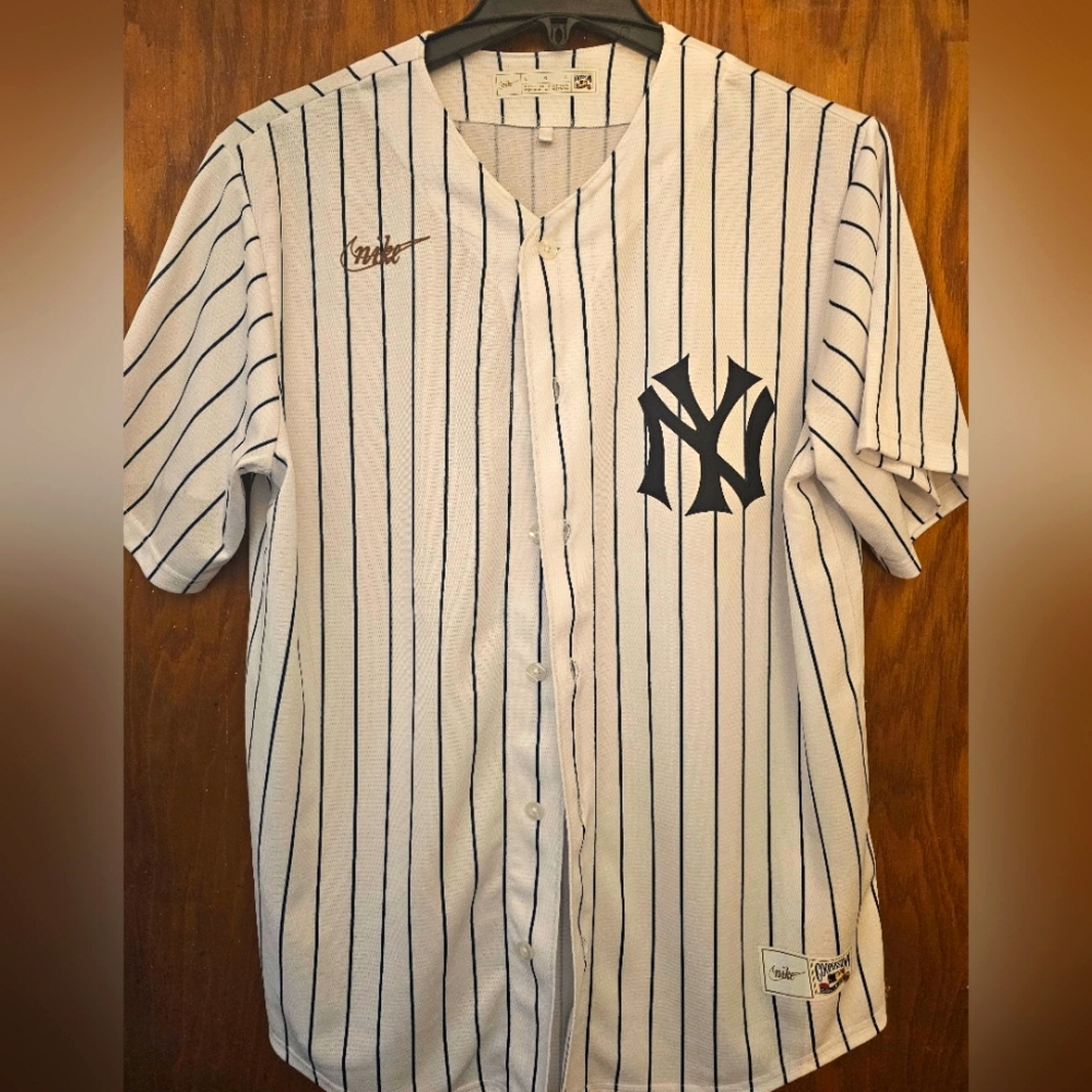 Nike Pinstriped White and Black Jersey